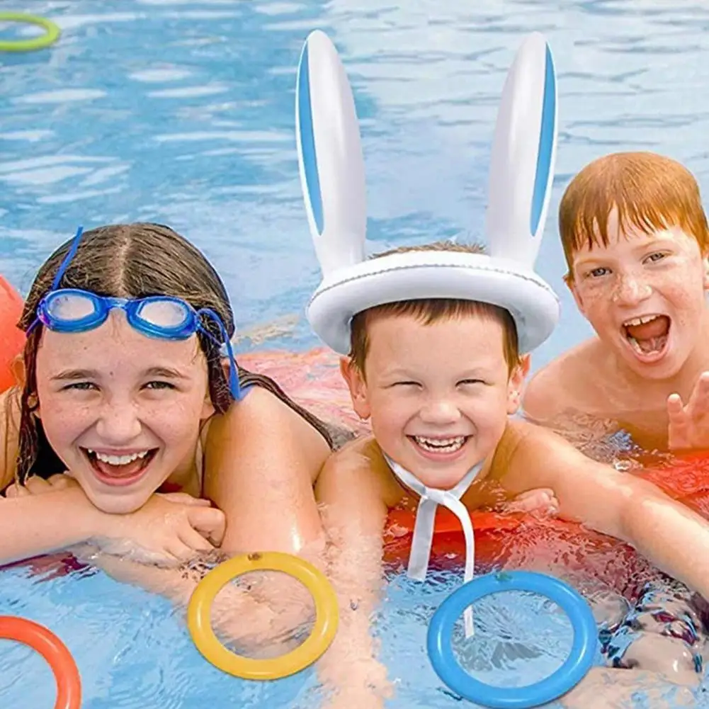 

Надувная шапка с кроличьими ушками, ПВХ, для плавания, пасхальвечерние чные украшения, подарок для детей на день рождения, Y5R2