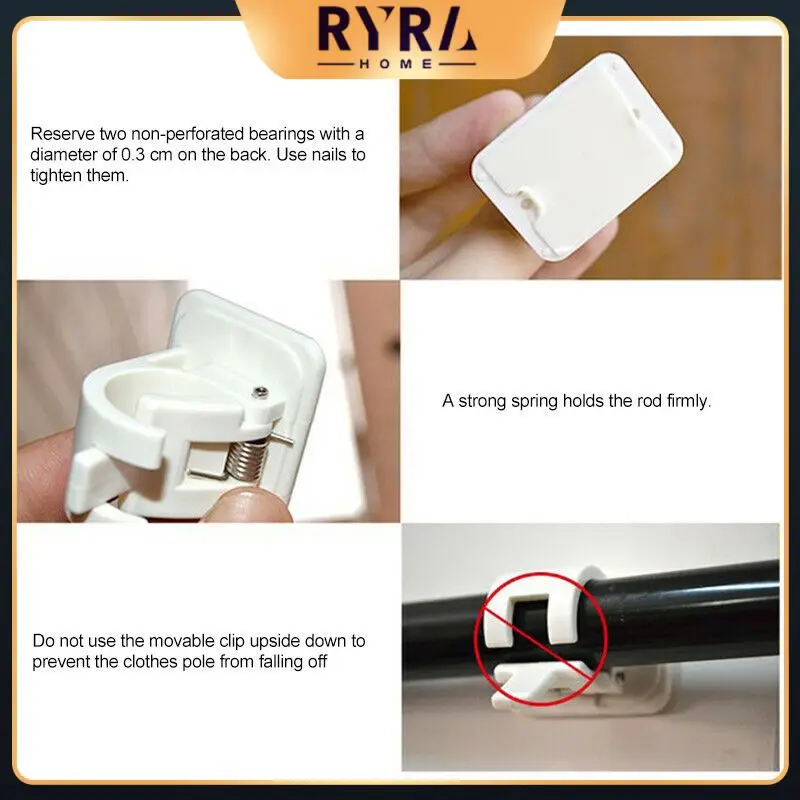 

2 Pcs Hanging Rack Hook Self Adhesive Curtain Rod Hanging Rod Clip Nail-free Shower Curtain Home Accessories Clamp Hook