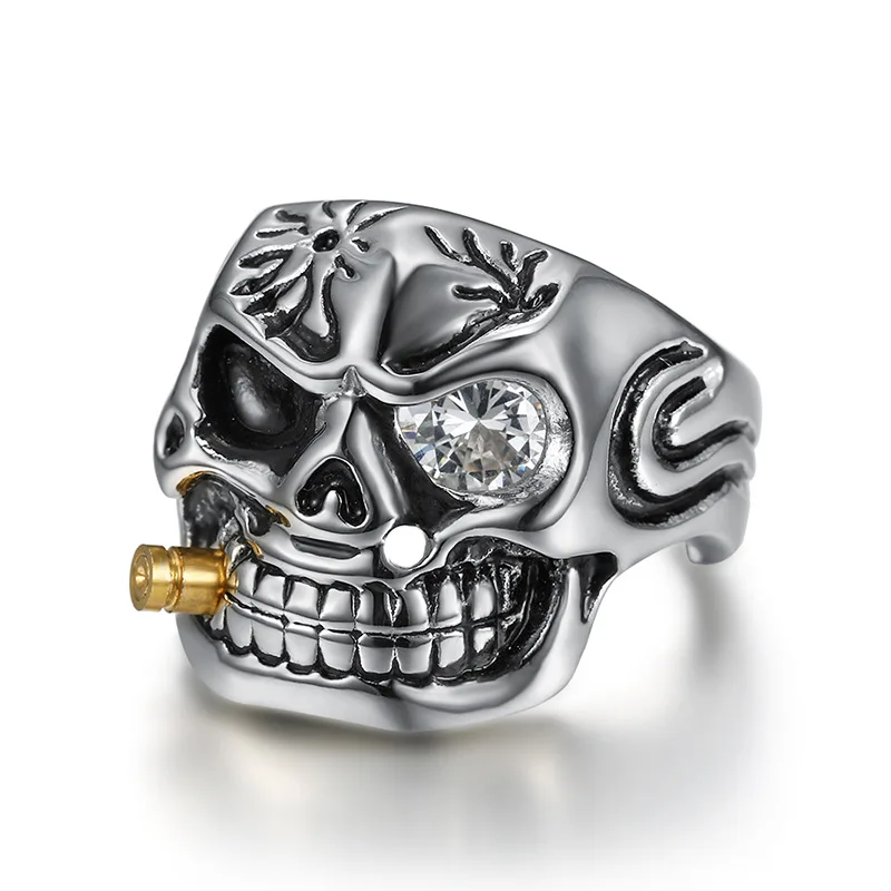 

Euramerican Ins Tide Hip Hop Accessories Retro Classic Pipe Skull Ring Carved Men's Ring Titanium Steel Ornaments Boys Jewellery