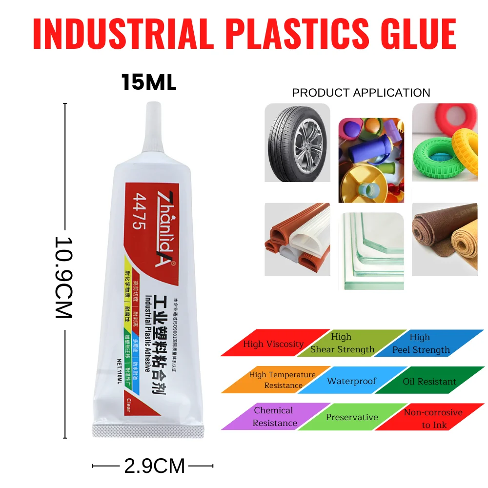 Zhanlida 110ML Industrial Plastics Strong Glue PP/Polycarbonate/PVC/PE/ABS Ceramic Leather Wood Transparent Plastic Adhesive
