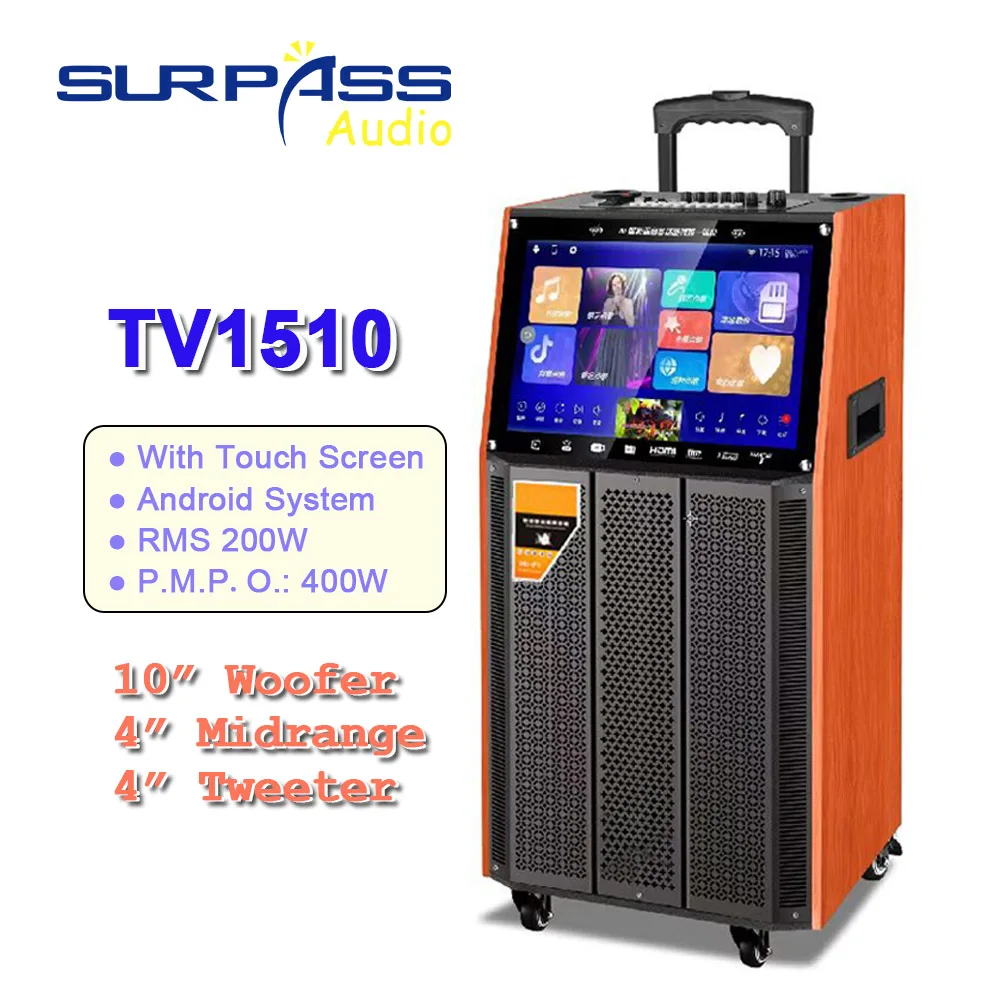 

Portable High Quality System 10Inch Woofer Trolley Karaoke Speaker Outdoor Speaker 15inch Touch Screen Bluetooth Android Sytem