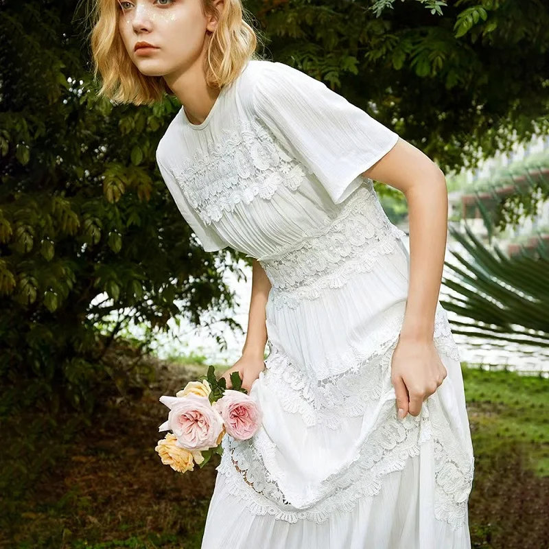 Женское кружевное платье с вышивкой повседневное белое платье-трапеция до