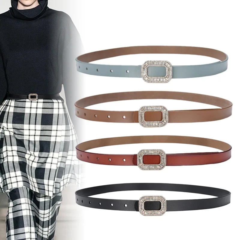 

Luxury Cowhide Belt Women's Fashion Versatile Diamond Lacquer Leather Belt Women's Cowhide Pants Waist Cover