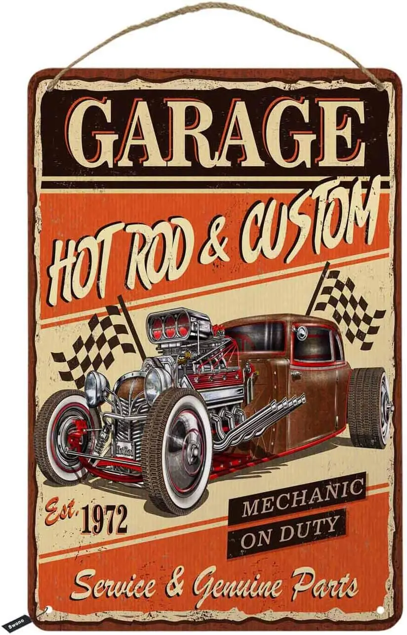 Плакат Swono Grge Tn Sgns Hot Rod Cr Custom Mechnc on Duty Vntge Metl Sgn для мужчин и женщин Wll Декор Brs Revurnts Cafe