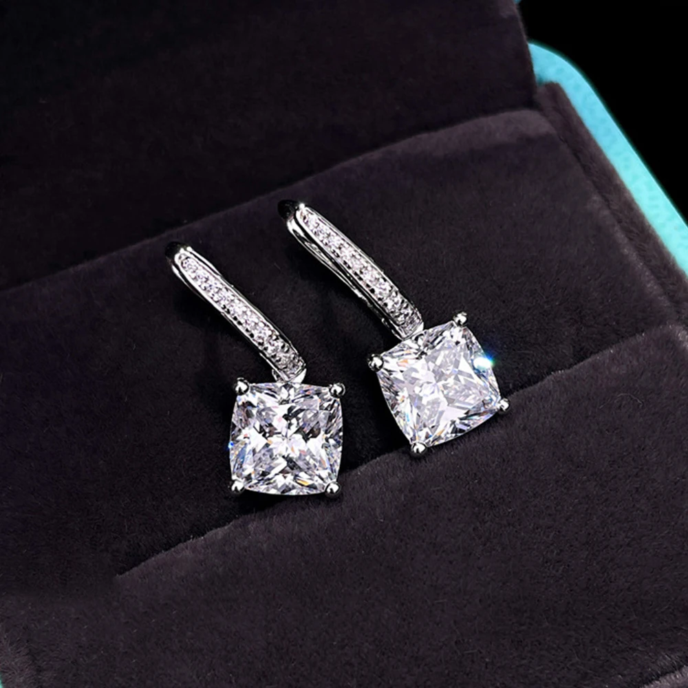

WPB S925 Sterling Silver Earrings Zircon Square Diamonds Earrings for Women Luxury Jewelry Gifts Party Prom Banquet