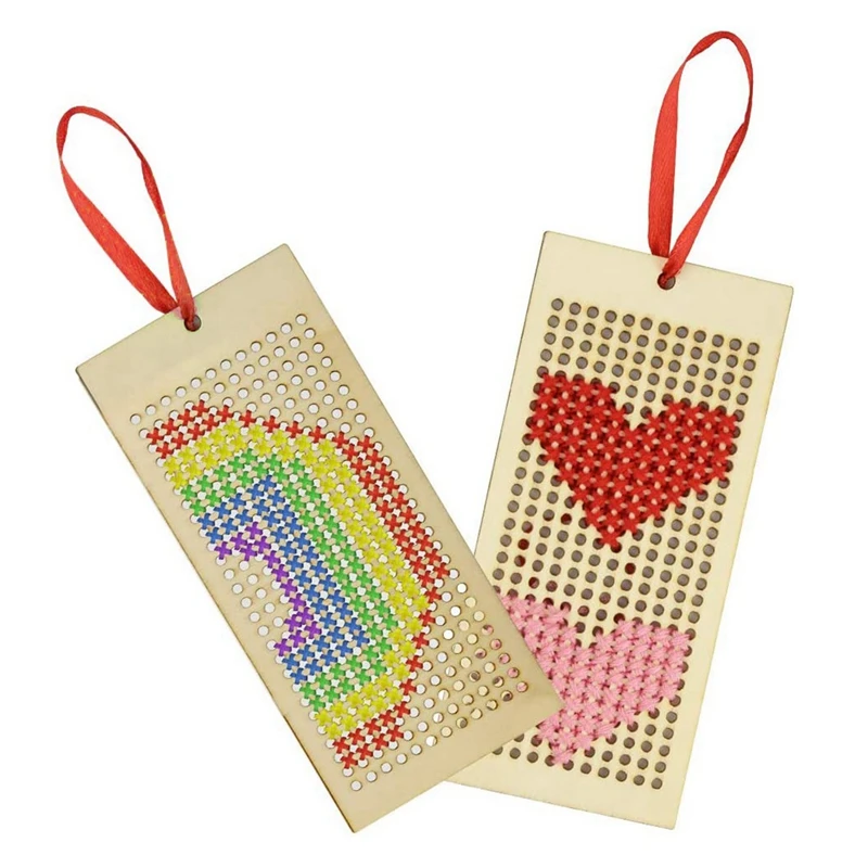 

16 PCS Wooden Bookmark Blanks Cross Stitch Kit DIY Wooden Craft Bookmark Ornaments For Kids And Teens