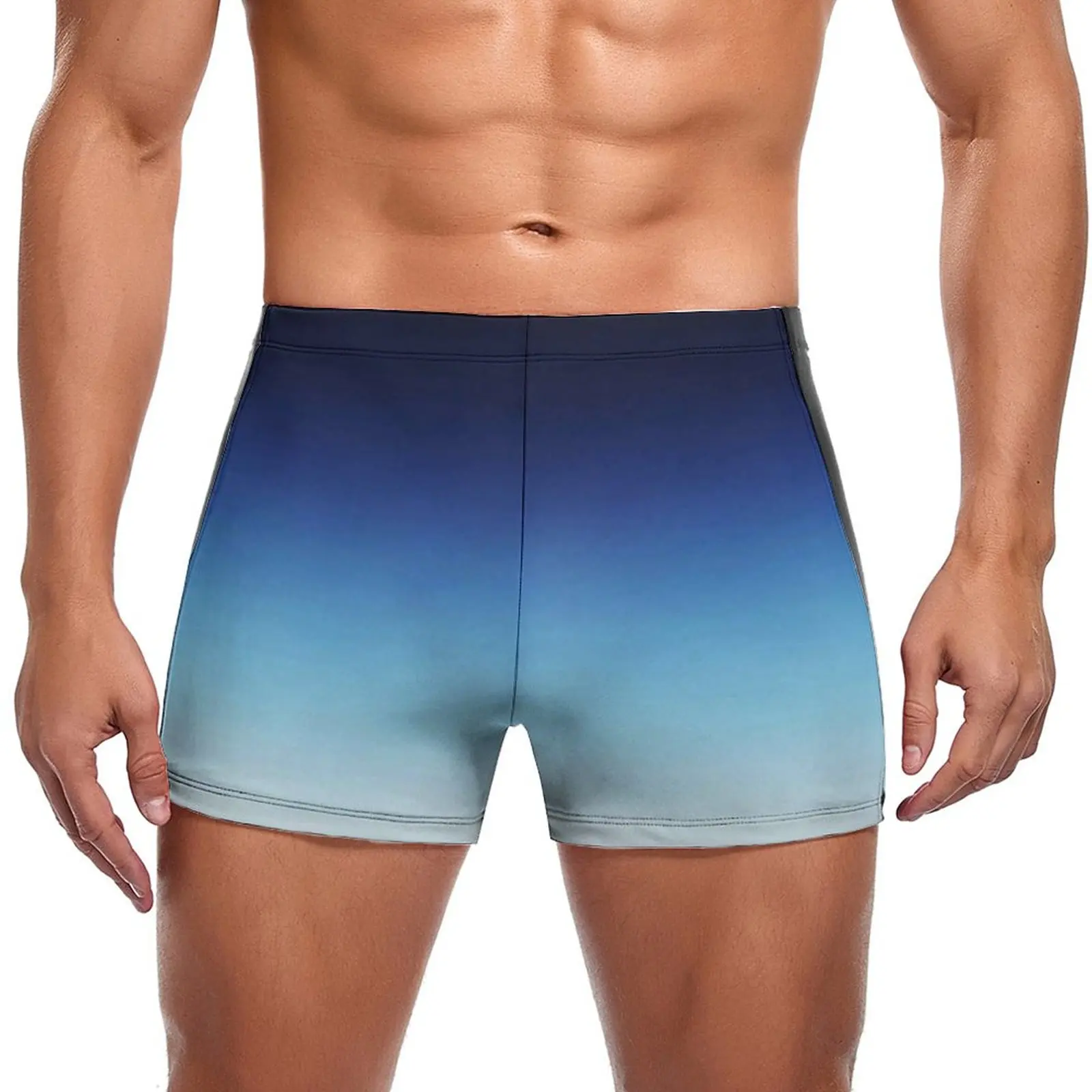 

Ombre Blue Swimming Trunks Deep Blue To White Gradient Elastic Print Swim Boxers Plus Size Pool Man Swimwear