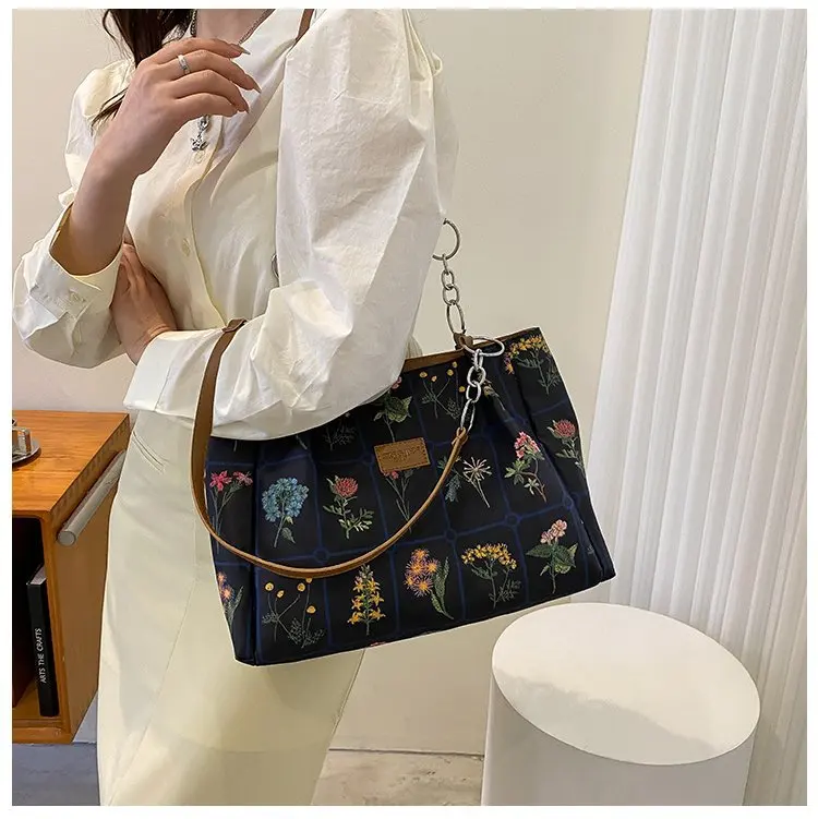 

2023 New Spring Autum Brand Large Flowers Tote Bag High-Quality Fabric Women'S Designer Handbag High Capacity