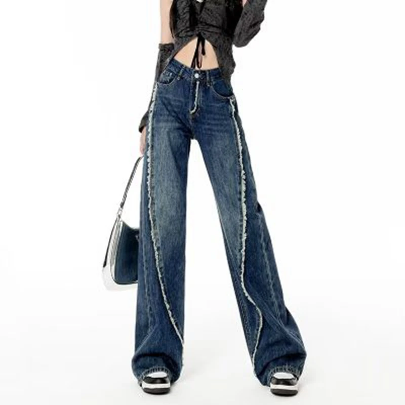 

Прямые женские джинсы в стиле Харадзюку, уличная модная готическая одежда в стиле Харадзюку, мешковатые джинсы с широкими штанинами, Y2K