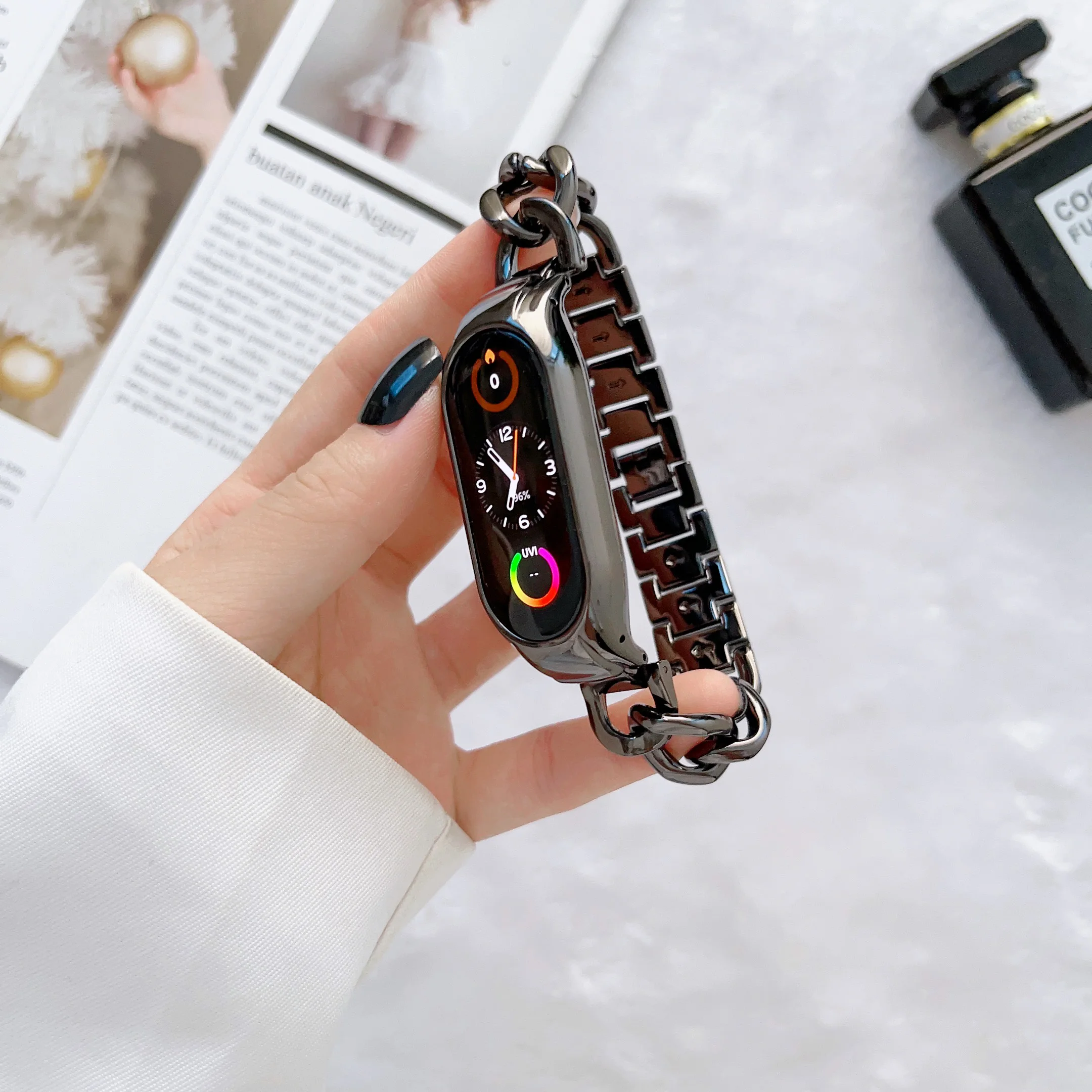 Фото Ремешок для Xiaomi Mi Band 7 6 5 4 3, металлический браслет из нержавеющей стали, замена для Mi 8 9 10, ремешок для Xiaomi Mi Band 4 3, Correa №2