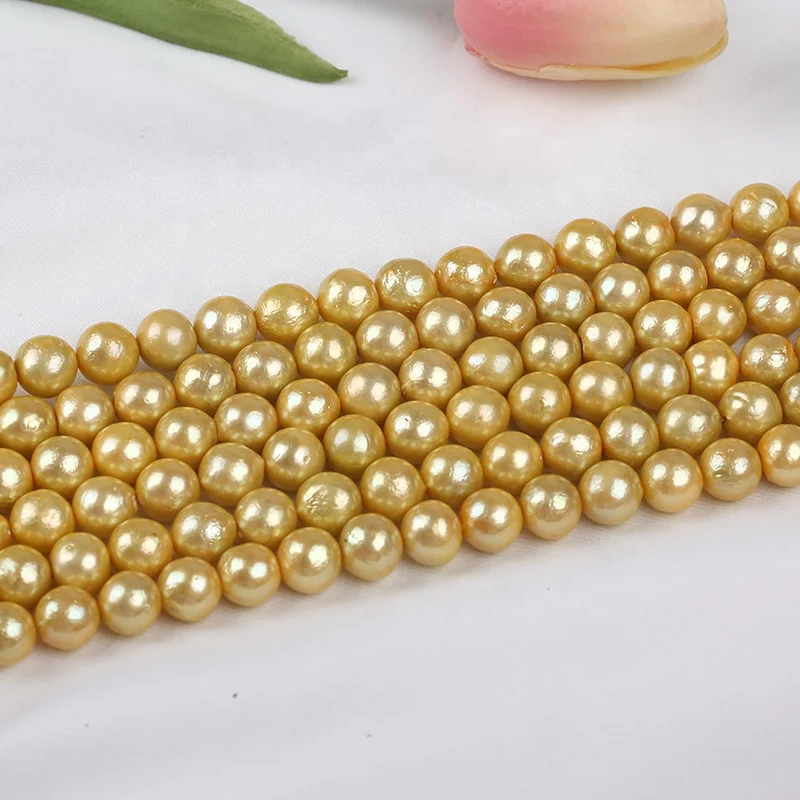 9-11mm dyed gold color edison pearl freshwater loose pearls string strand beads
