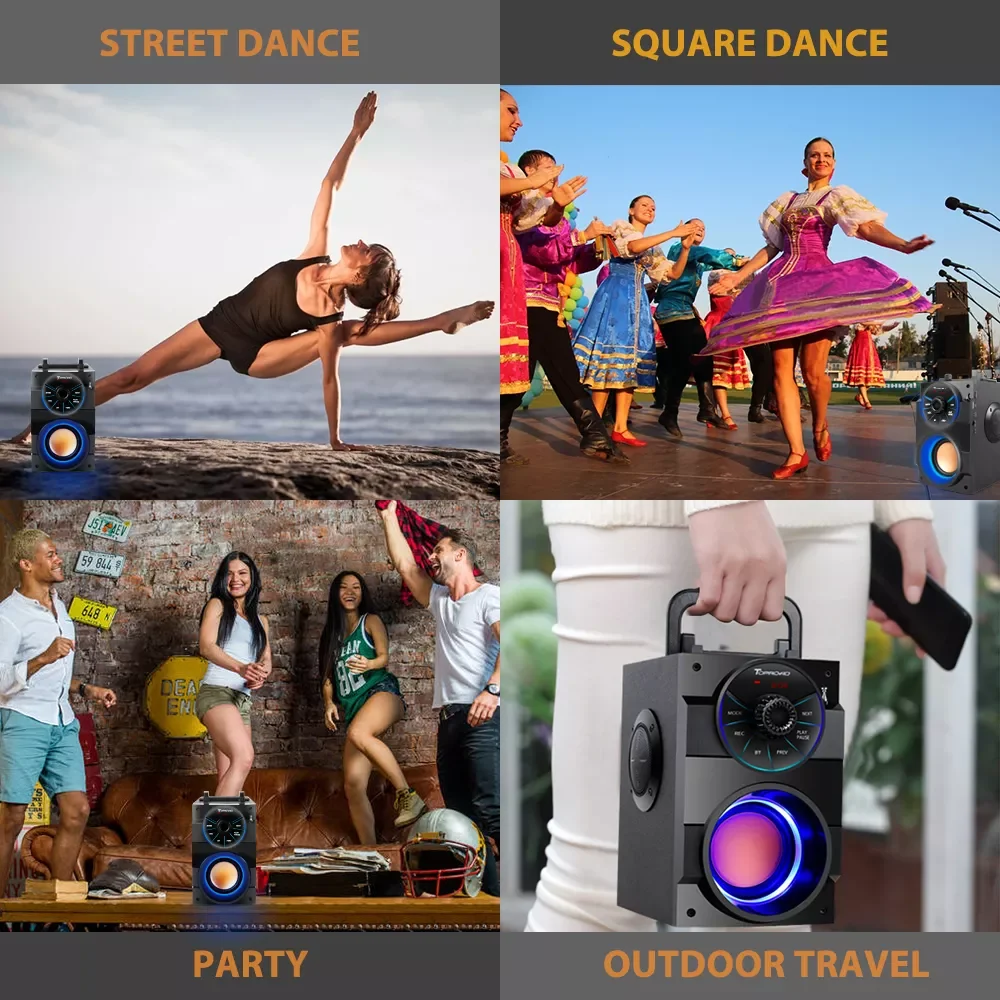 Bluetooth-Колонка TOPROAD портативная с сабвуфером и FM-радио |