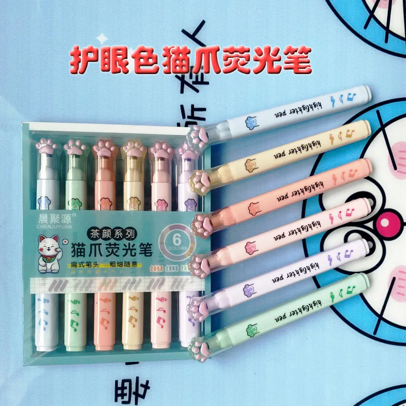 

6 pcs/pack Kawaii Cat Claw Pale Color Highlighters Art Markers Fluorescent Pen Gift Stationery Cute School Supplies