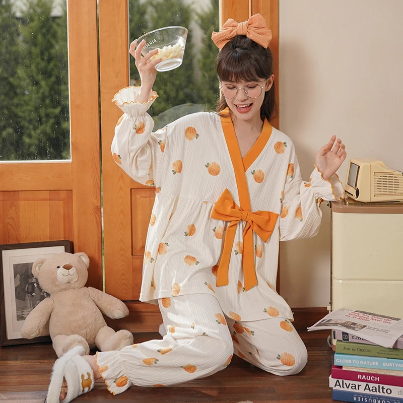 

CDIAOBEAUTY pajamas women's autumn long-sleeved cotton sweet and cute Korean version princess style ladies 2-piece home clothes