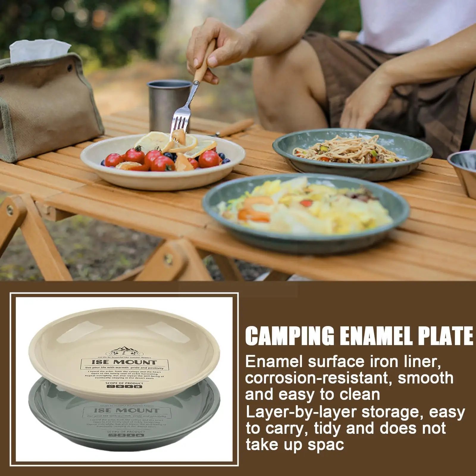 

Outdoor Enamel Dinner Plate Round Double Layer Crimping Bbq Picnic Pattern Fruit Multipurpose Camping Dish Food Home J3P2