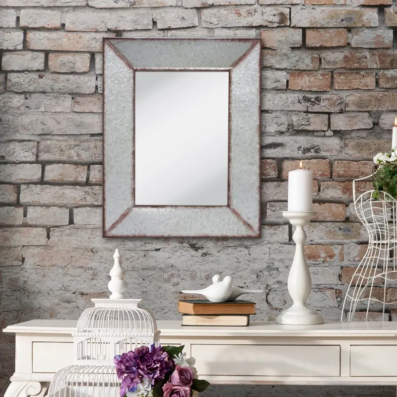 

， Gorgeous Rectangular Galvanized Metal Frame Wall Mounted Mirror, Decor Your Home Perfectly.