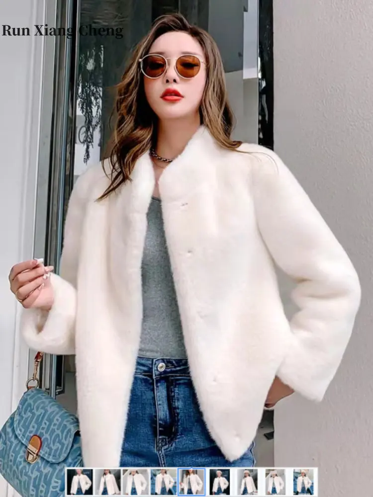 2023 Free Shipping Winter Casual Short Fur Coat Faux Fur & Mixed Fur High Street Leisure Style Purity Medium Length Warm Coat