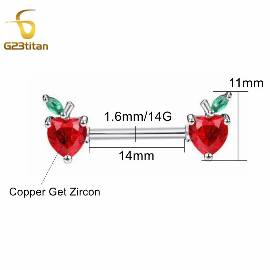 G23Titan 2 шт. двойные красные яблоки зеленый лист в форме циркона кольца для сосков