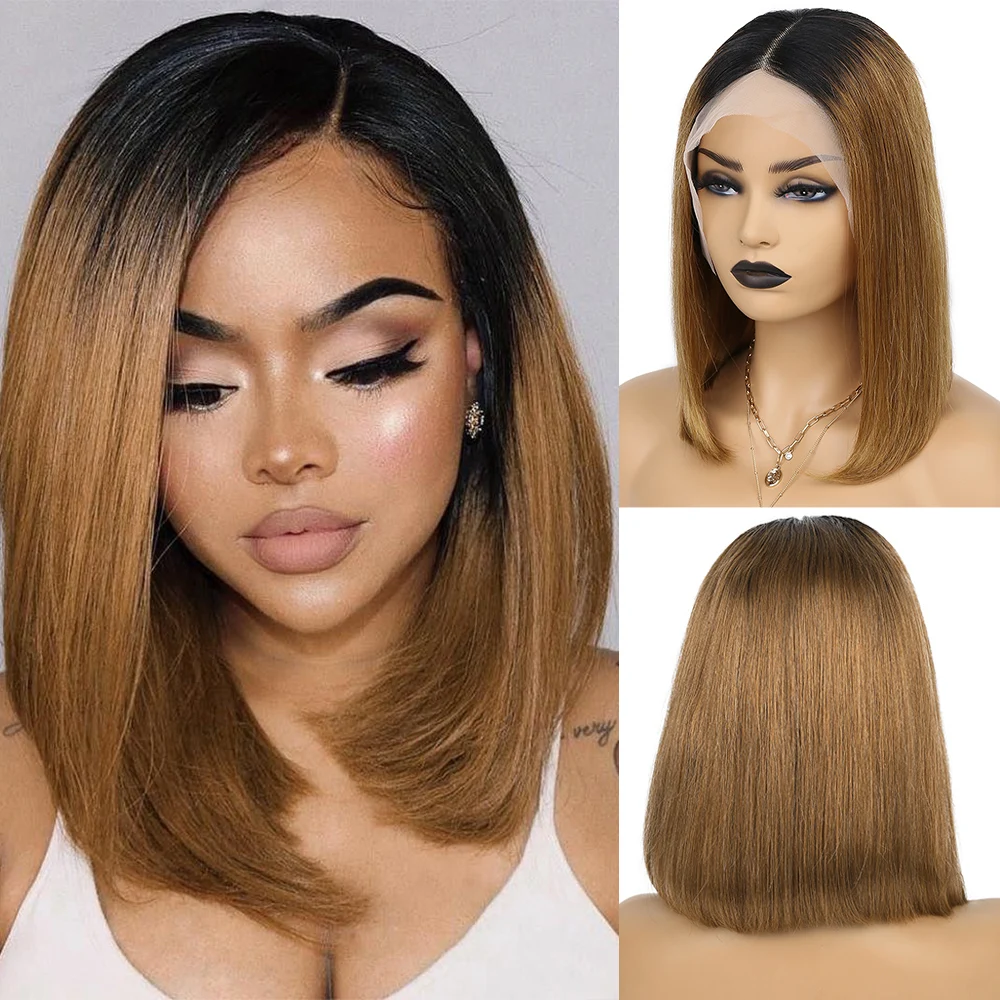 Short Bob 13x4 Lace Front Human Hair Wigs Color Straight Bob Wig Glueless Brazilian Human Hair Lace Frontal Wigs For Black Women