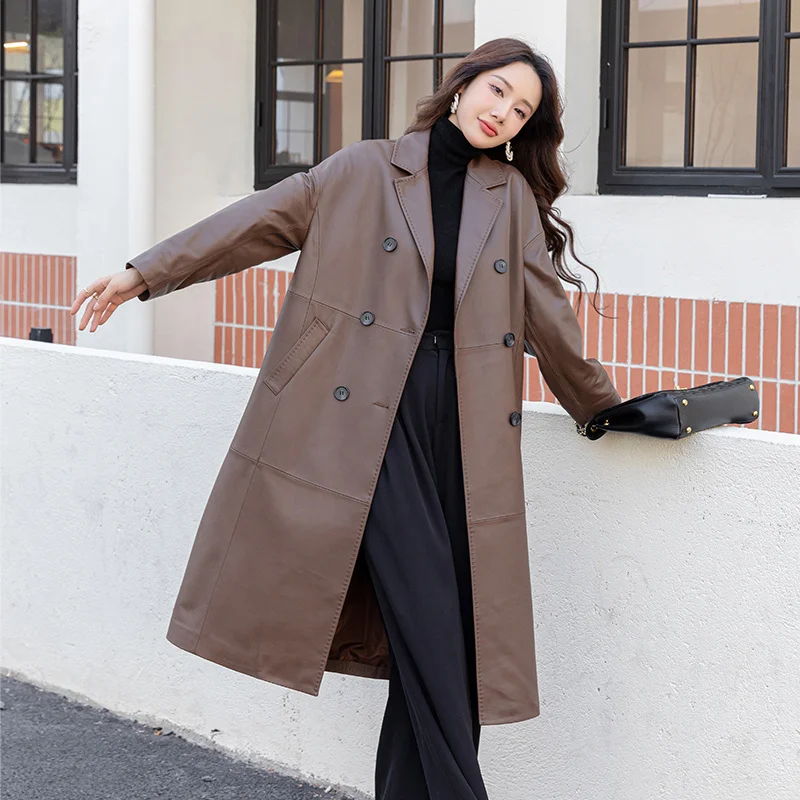 

Jacket Real Genuine Leather 's Clothing 2023 Spring New Sheepskin Loose Double-breasted Trench Coat for Women