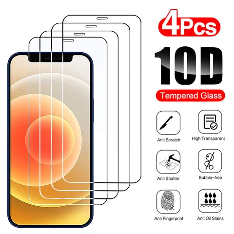 Защитное стекло с полным покрытием для iPhone, стекло для защиты экрана iPhone 11, 12, 13, 14, 15 Pro Max, X, XR, Xs Max, 6s, 7, 8, 14, 15 Plus, 2/4 шт.
