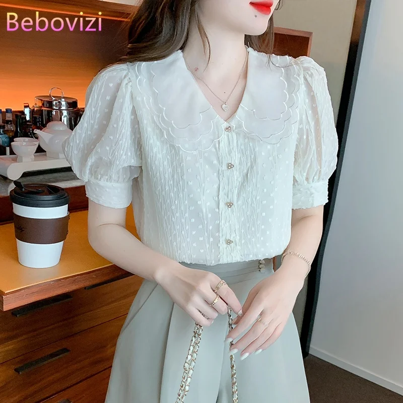 

Chiffon Shirts Women's Summer 2022 New Fashion Doll Collar Tops Button Up Shirt