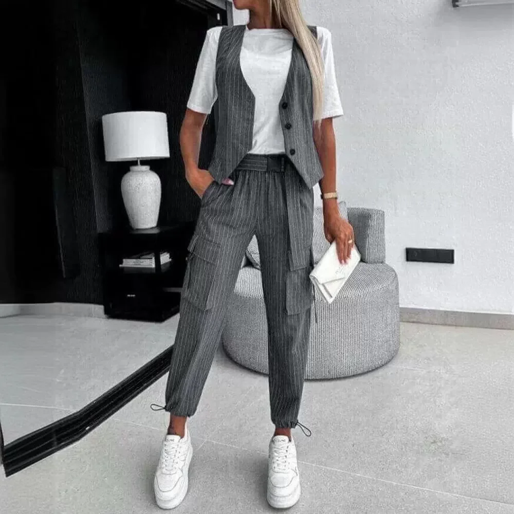 Женский комплект одежды из 2 предметов белый полосатый жилет без рукавов