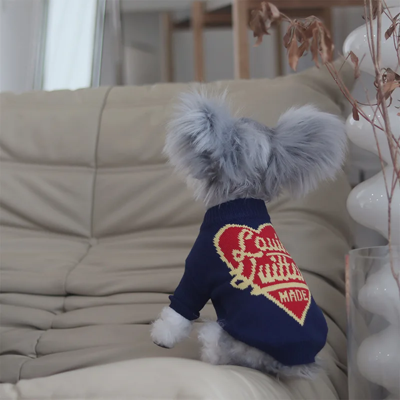 

Pet Knitted Sweater Sweet Heart Teddy Autumn Winter Clothes Soft Dog Clothes Puppy Fashion Pullover Pet Products XS-XXL