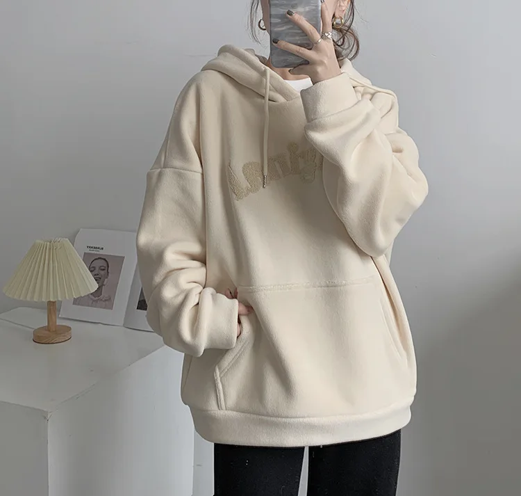 

550G heavy giant warm double-sided Plush thickened Aoli Plush Hoodie embossed letter silver fox Plush Pullover women