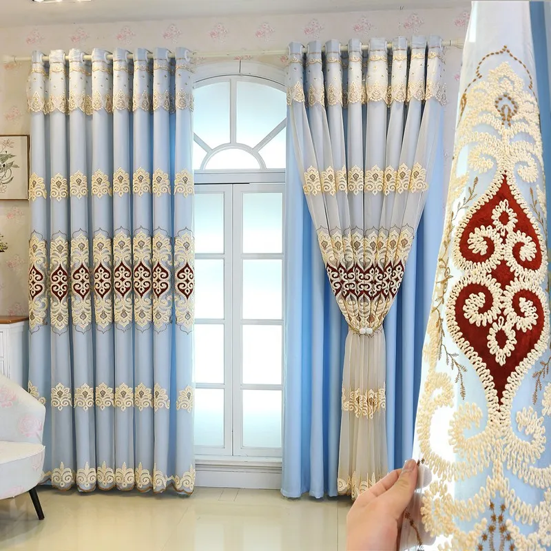 

Upscale Luxury Curtains Cloth and Tulle Combined Embroidery Used for Living Room Bedroom Decoration Custom Size Fast Shipping