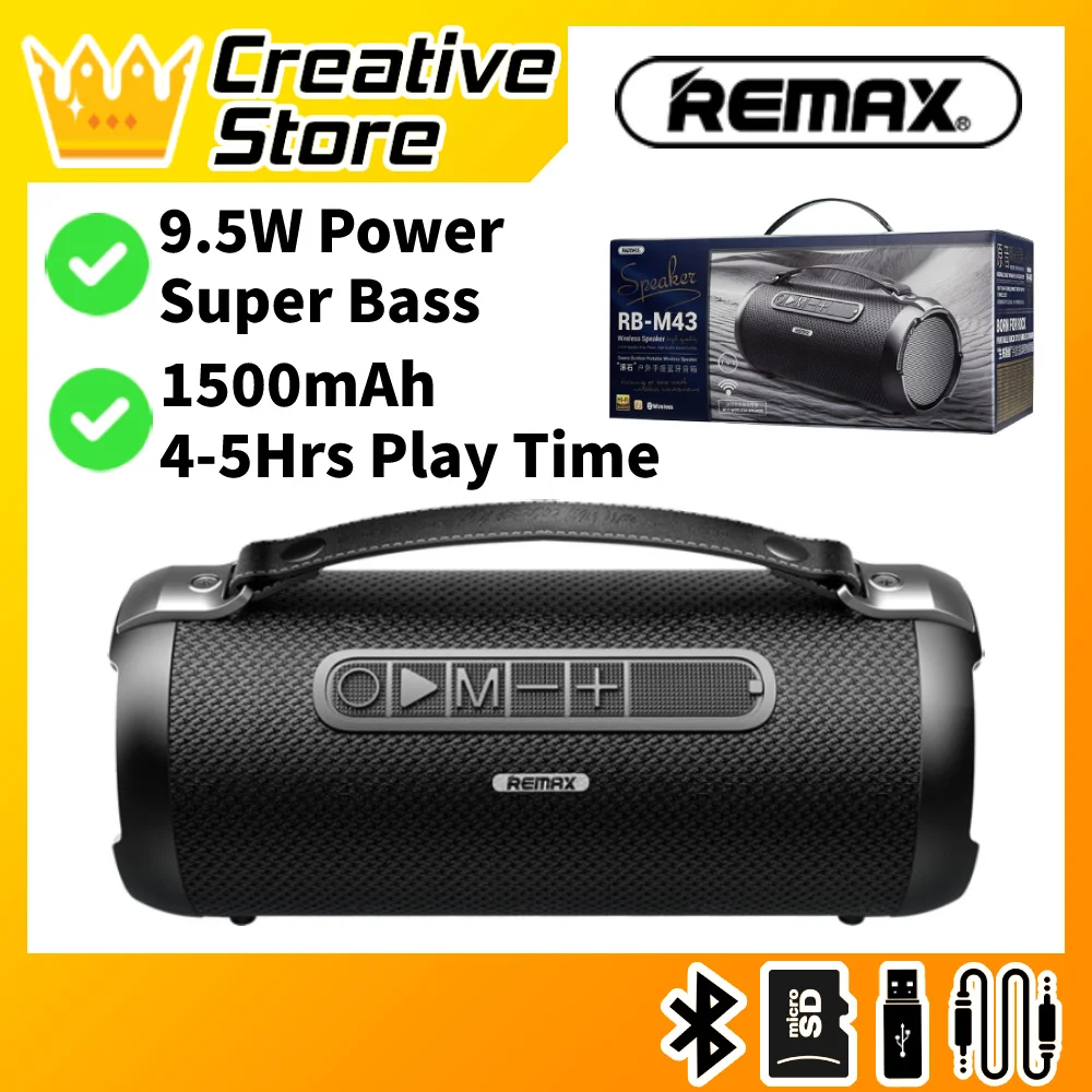 

Remax Original Wireless Portable Bluetooth Speaker Super Bass Best Quality Big Loud Speakers Terbaik hifi Spiker 4"