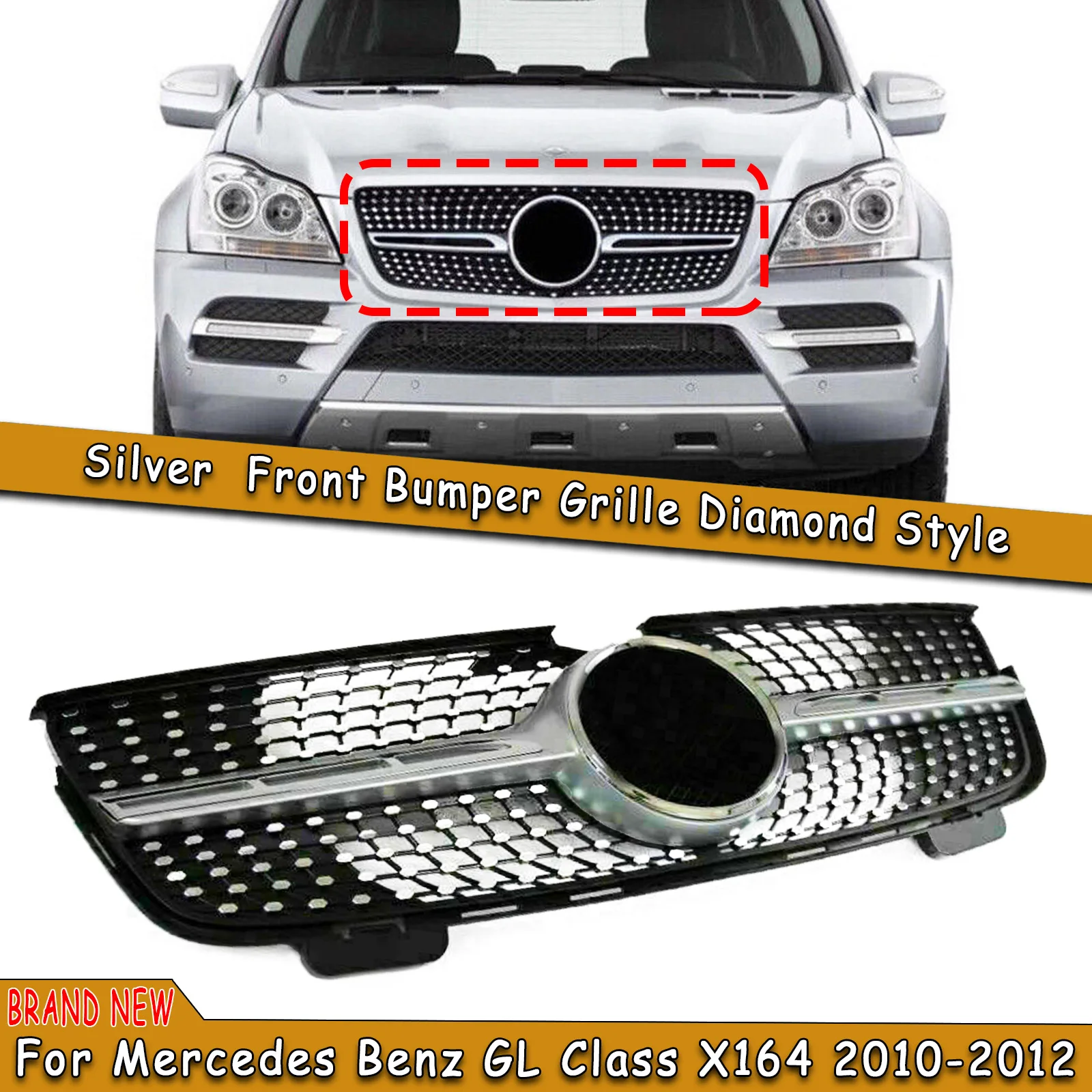 

Front Grille Upper Bumper Hood Mesh Grill For Mercedes Benz X164 GL320 Bluetec 4Matic CDI GL450 Base 2007-2012 Diamond Style