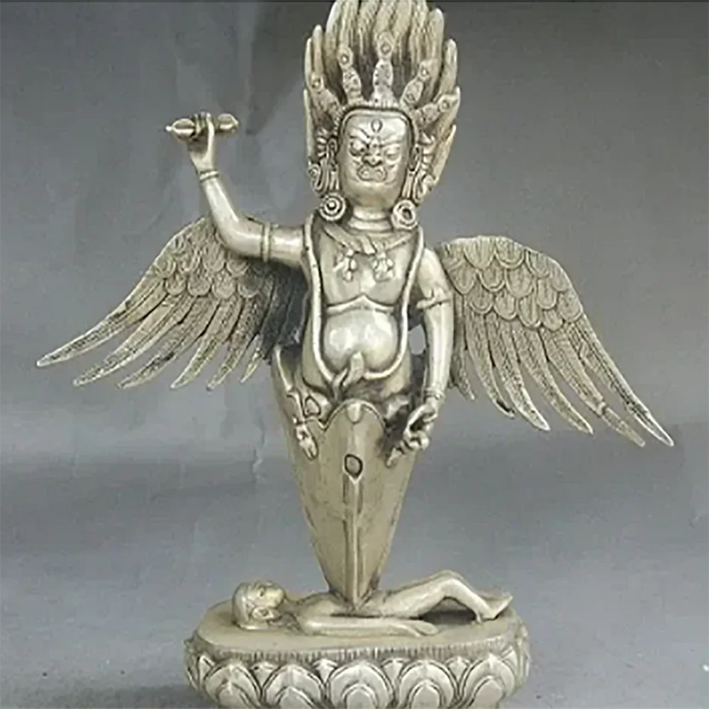 12-дюймовый старый тибетский буддизм королевское серебро крылья экзорцизма