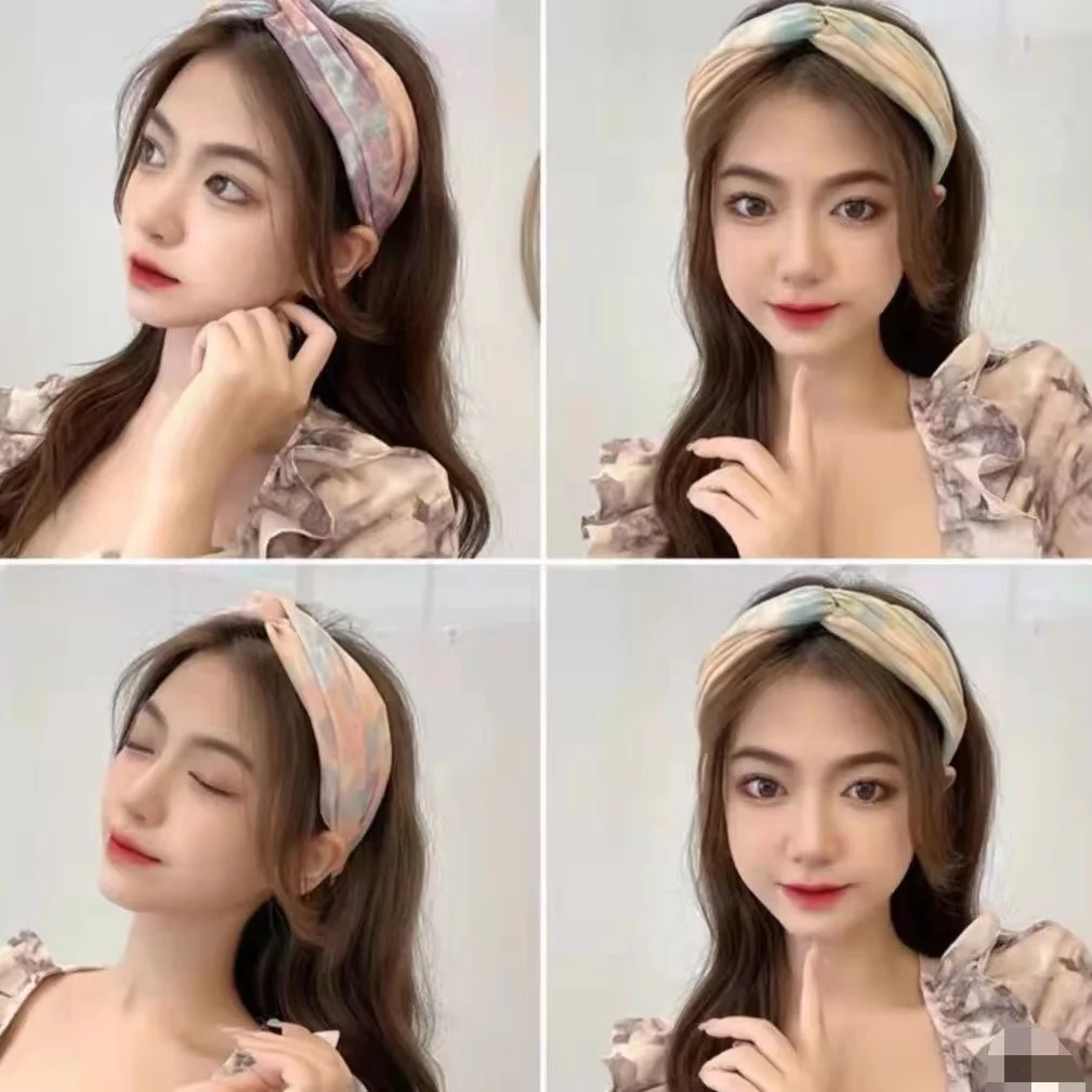 

Тканевые широкие повязки на голову с принтом для девушек, Новая модная женская ткань для окрашивания, аксессуары для волос