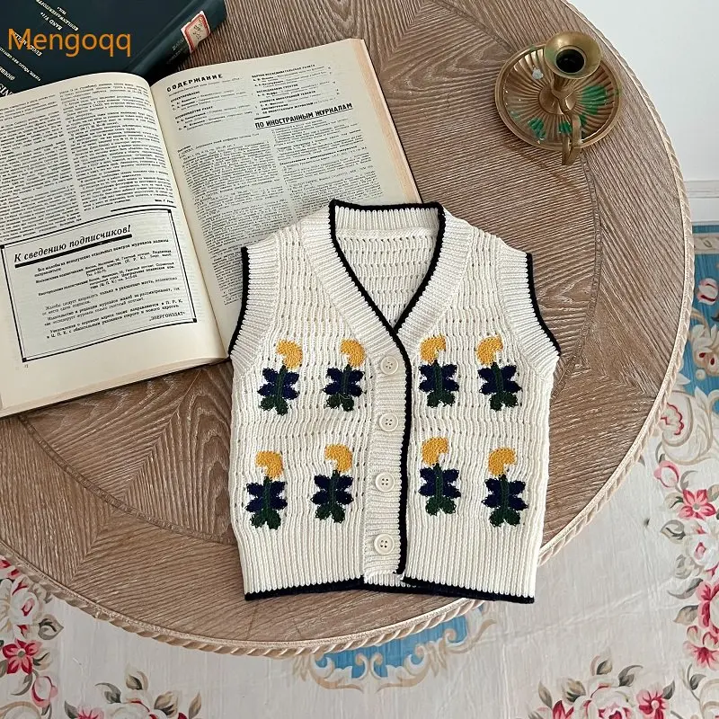 

Mengoqq Baby Girl Knitted Flower Waistcoat Cute Newborn Kids Knitwear Vest Cardigan Tops Outwear Spring Jacket Clothes VEST 0-3Y