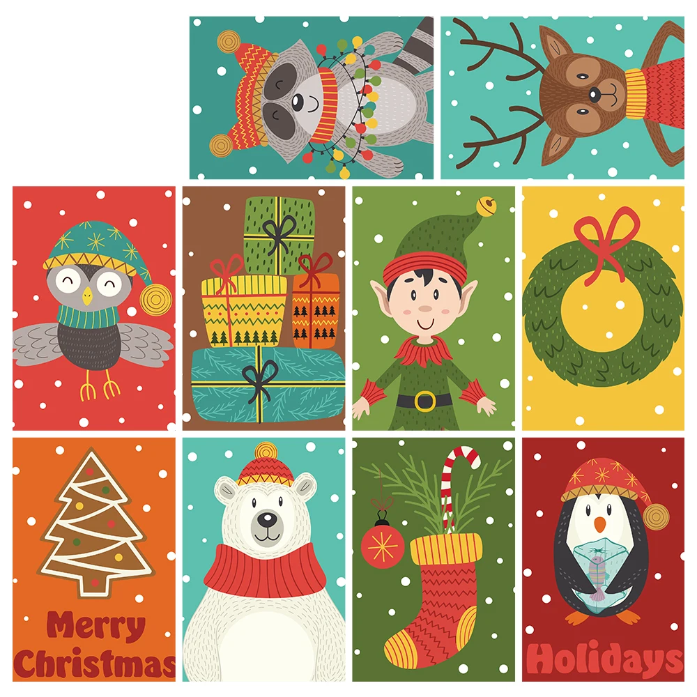 

10pcs Cartoon Christmas Festival Wall Stickers Vintage for Art Bar Door Wallpaper Refrigerator Room Home Decor Waterproof Decals