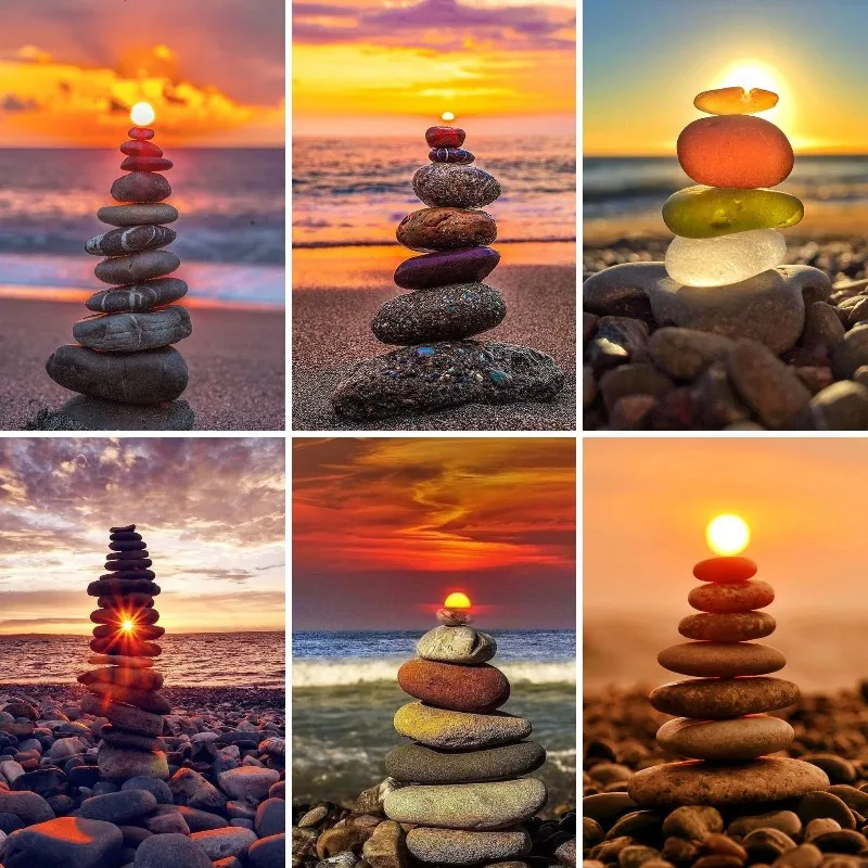 

Diamond Painting Zen Stones Under Sunset Scenery Cross Stitch Kits Diamond Mosaic Full Drill Square Embroidery Handmade Gift