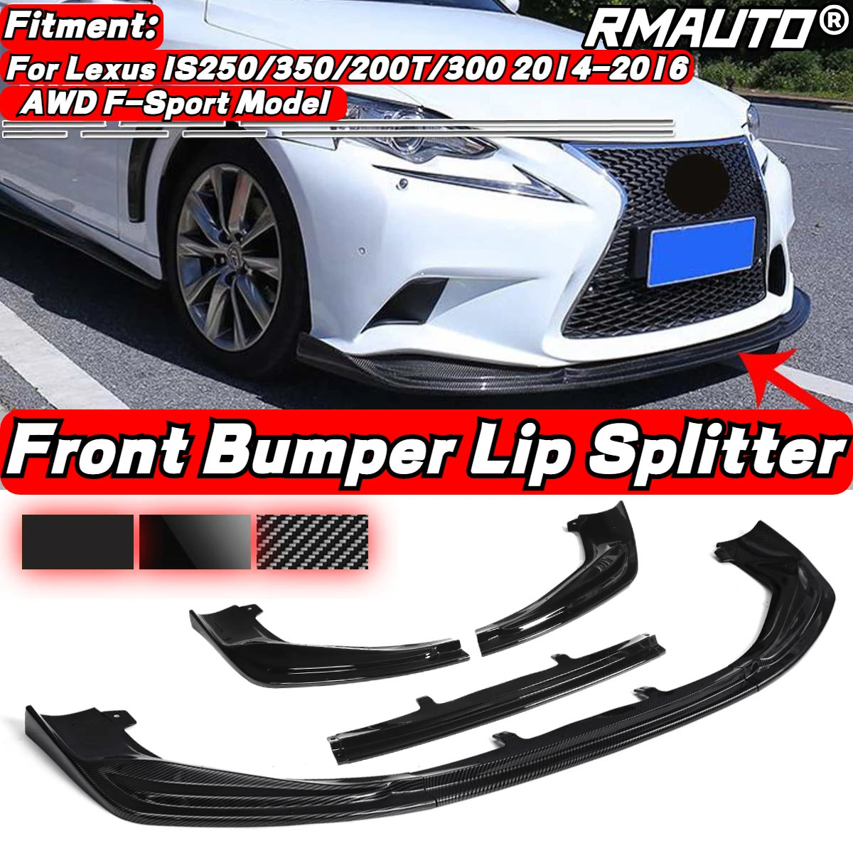 

JDM F-Sport Стильный автомобильный передний бампер, разветвитель для спойлера, дефлектор для подбородка, комплект диффузора для Lexus IS250/350/200T/300 2014-2016