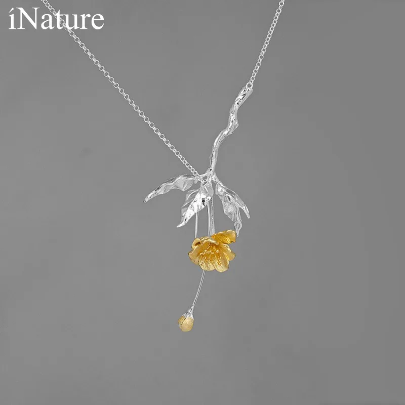 Женское колье из серебра 925 пробы с подвеской в виде цветка и листка