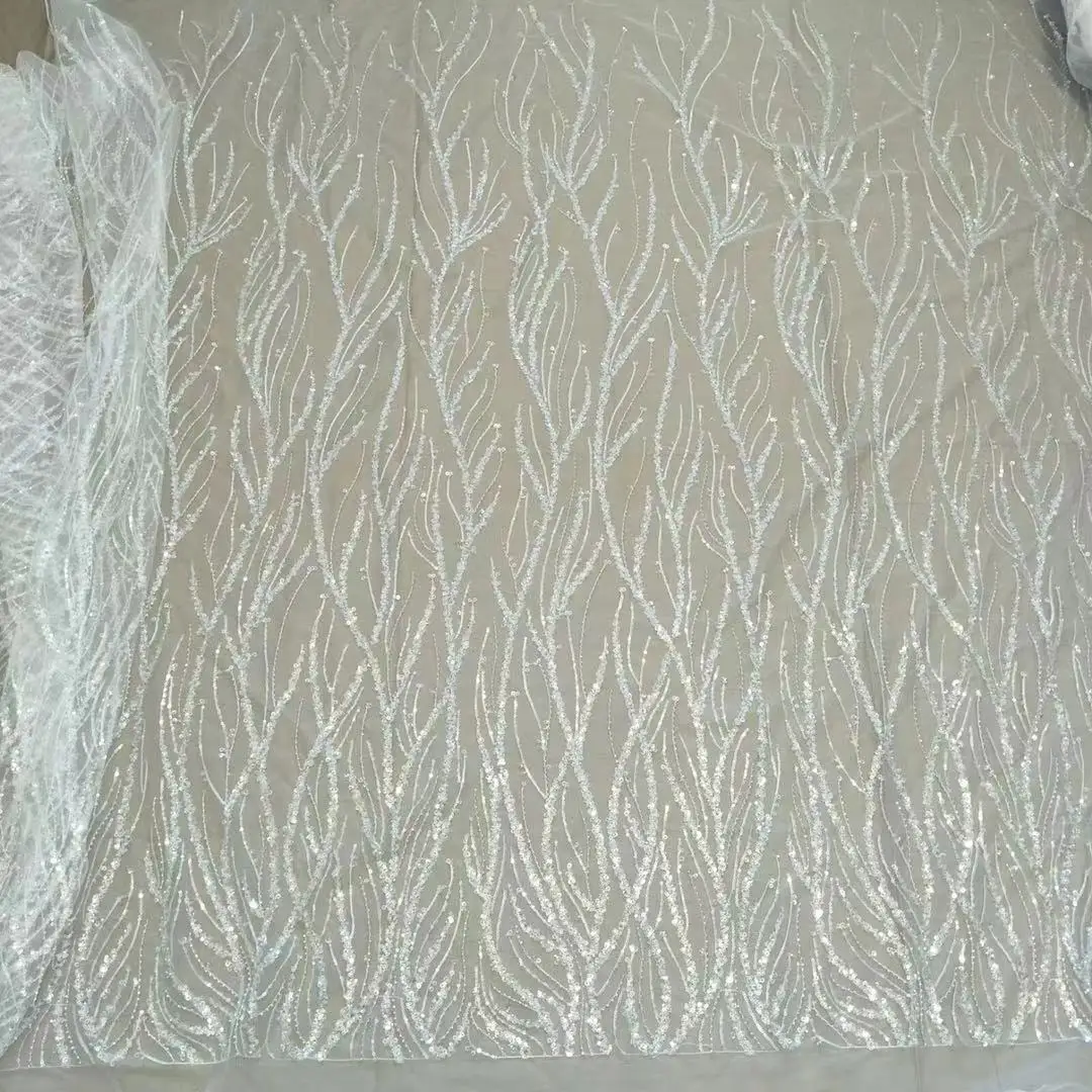 Необычная блестящая ткань для свадебного платья очень мягкая кружево с бусинами