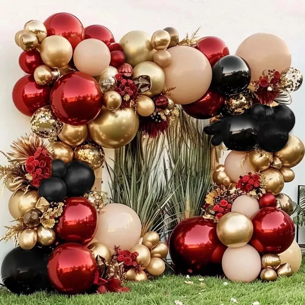 

Набор воздушных шаров гирлянд бордовый черный золотой