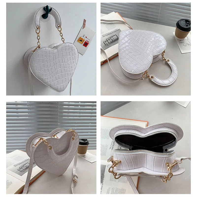 Brand Heart Tote Bag For Women 2023 Stone Pattern PU Leather Crossbody Bags Female Small Shoulder Bags Cute Purse Handbags