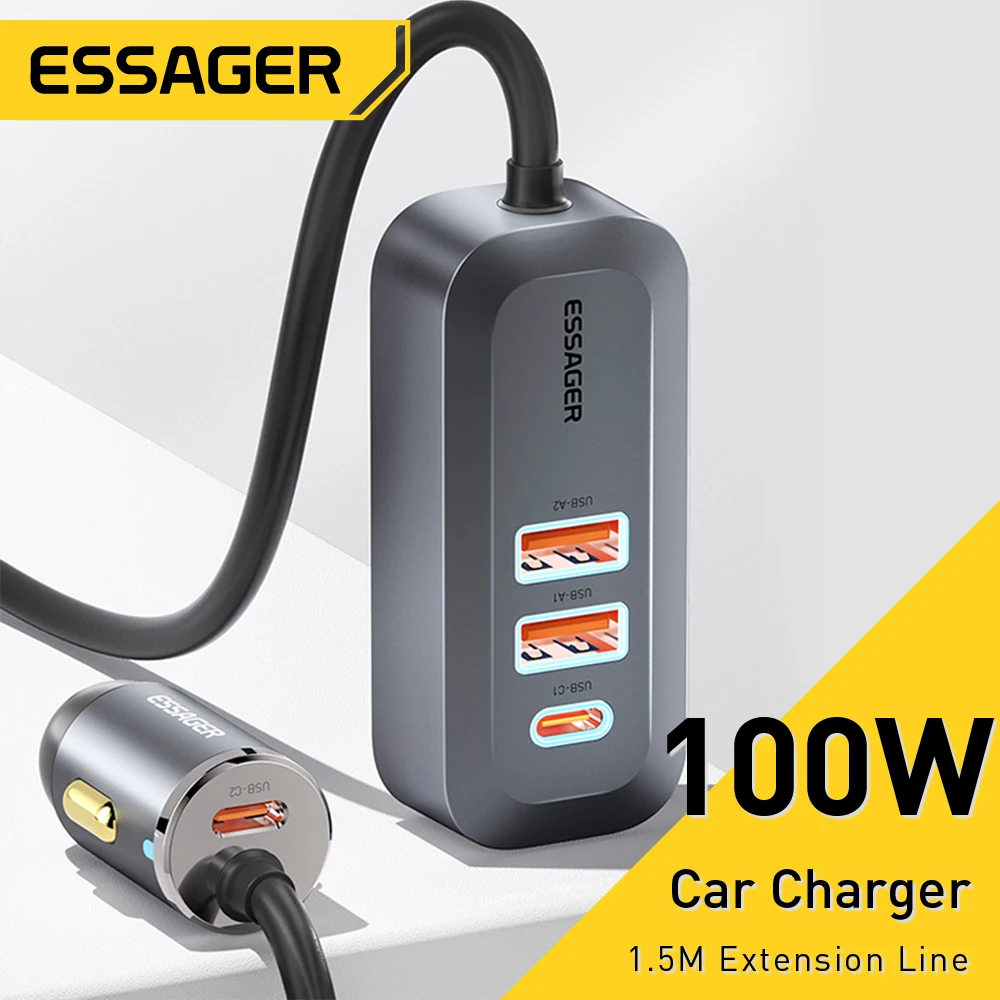 

Зарядное устройство Essager для автомобиля, 100 Вт, 4 USB-порта, Тип C