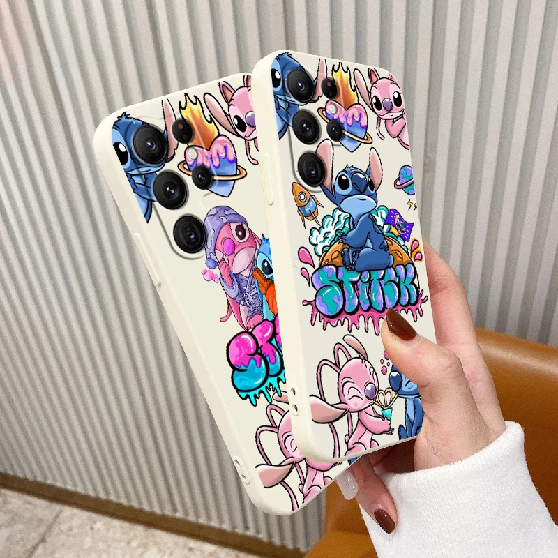 

Liquid Rope Cover Lilo & Stitch Luxury Cartoon Phone Case For Samsung Galaxy S23 S22 S21 S20 FE S10 Plus Lite Ultra 5G Funda