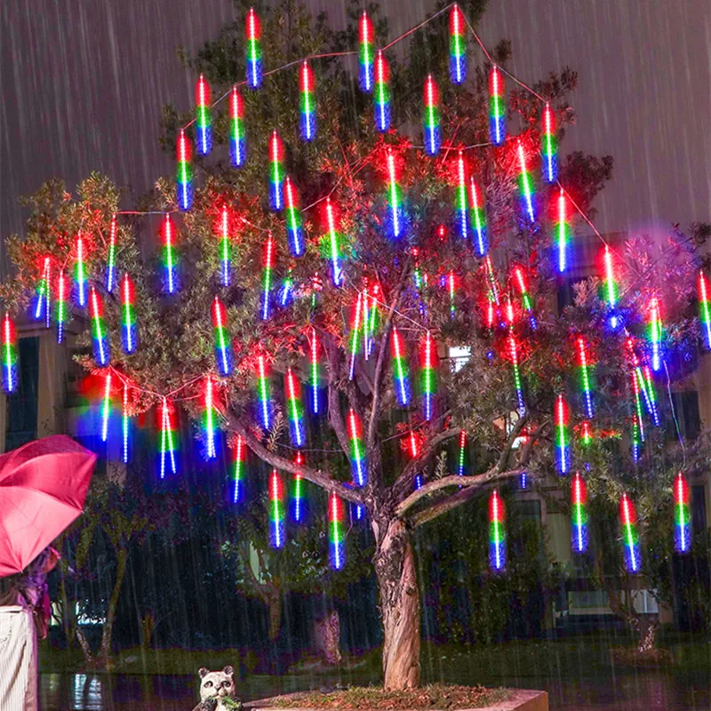 

8Tubes Meteor Shower Rain LED String Lights Christmas Decorations Outdoor Street Garland Wedding Fairy Garden Decor Navidad 2023