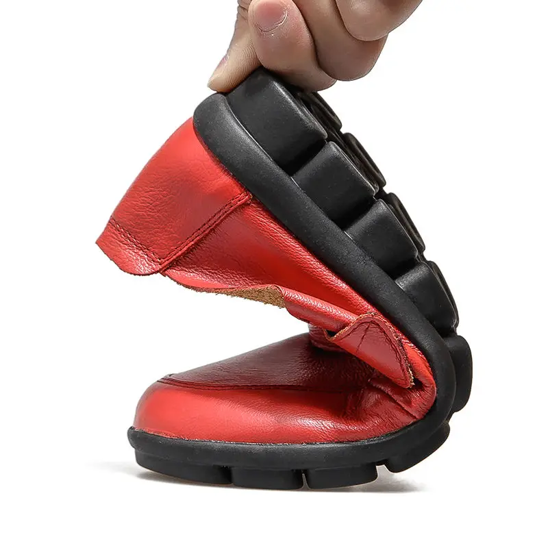 Top Quality Red Wedding Flats Women's Luxury Real Leather Shoes Big Size 42 Ladies Loafers Mom Work Shoes Woman Black Moccasins