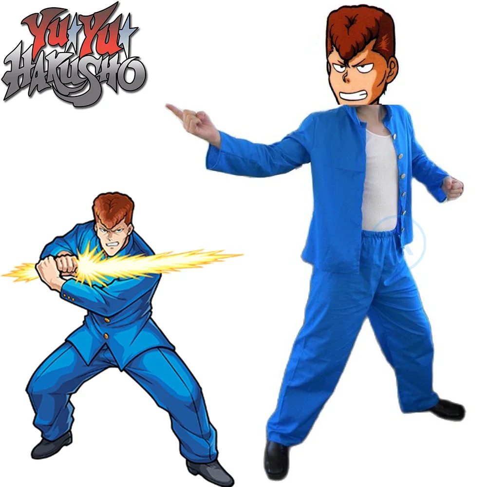 Аниме Yu Hakusho Kuwabara Kazuma униформа костюм для косплея синий полный комплект на