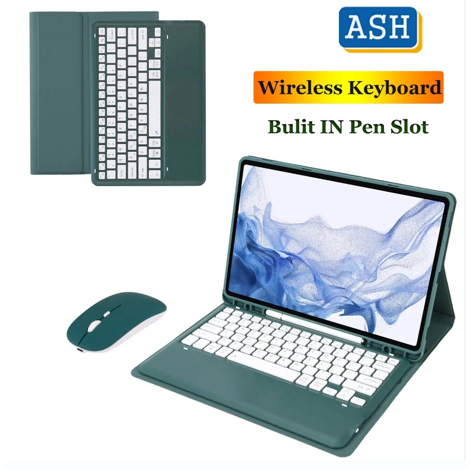 

ASH Magnetic Case Keyboard Mouse For Samsung Galaxy Tab S7 FE S7 Plus S8+ S8 Plus Bluetooth Wireless Leather Cover with Pen Slot
