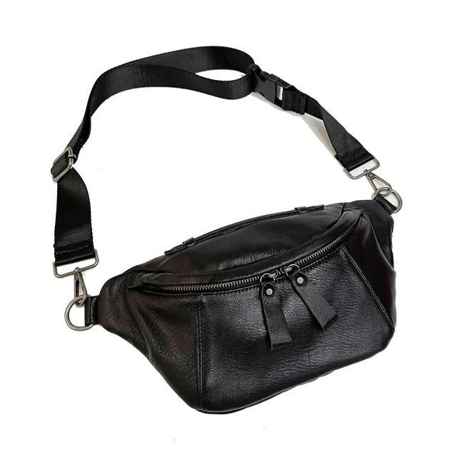 Fashion Men's and Women's Genuine Leather Black Waist Bag First Layer Cowhide Crossbody Shoulder Bag Large Capacity Wholesale 5