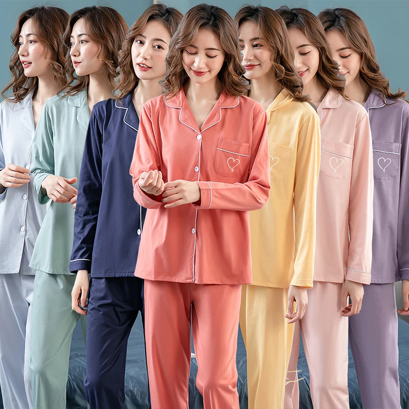 

2022 Autumn 100% Cotton Long Sleeve Pajama Sets for Women High Quality Sleepwear Suit Pyjamas Homewear Pijama Mujer Home Clothes